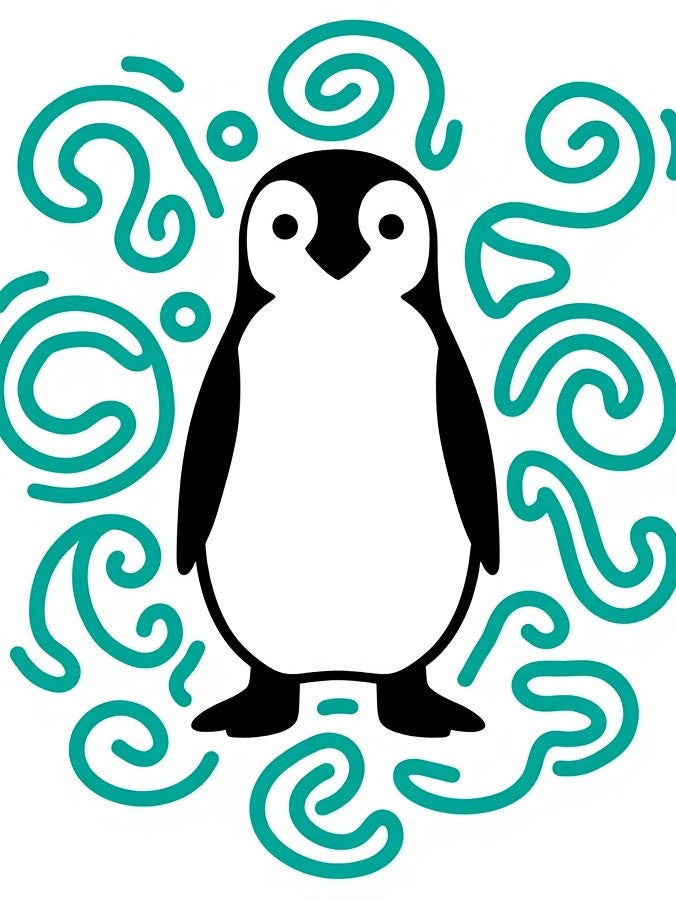 Whimsical Teal Penguin Swirls Rug