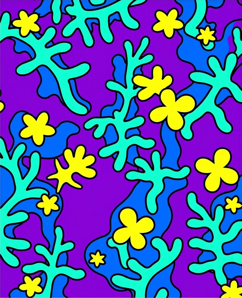 Purple Teal Yellow Floral Abstract Rug