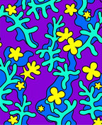 Purple Teal Yellow Floral Abstract Rug