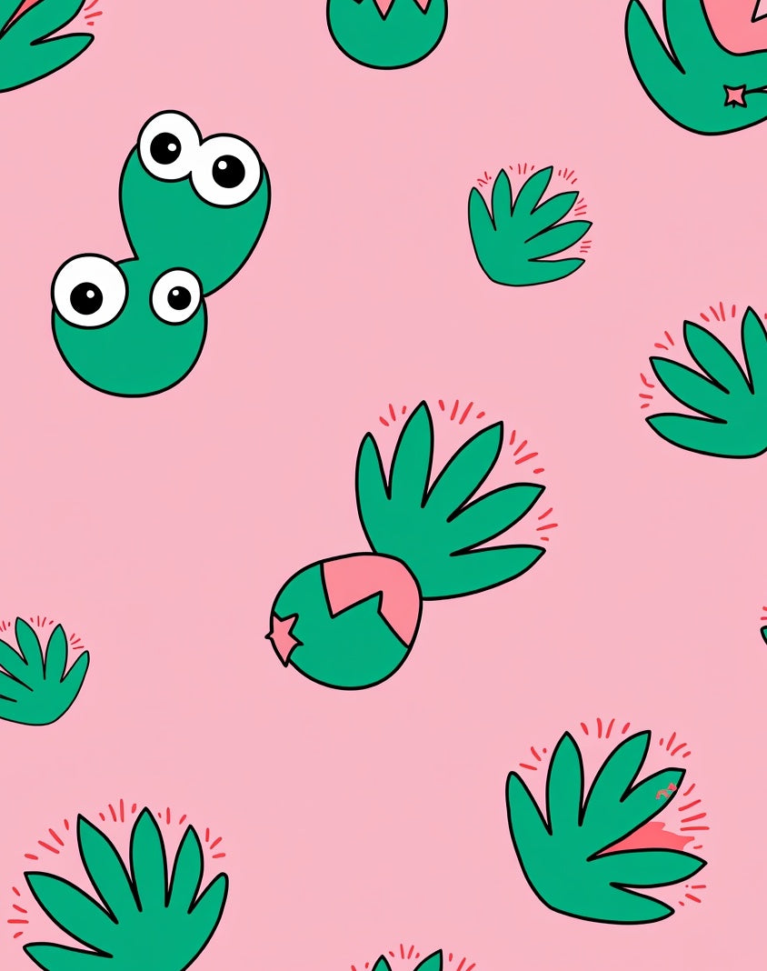 Pink Green Cute Cactus Garden Rug