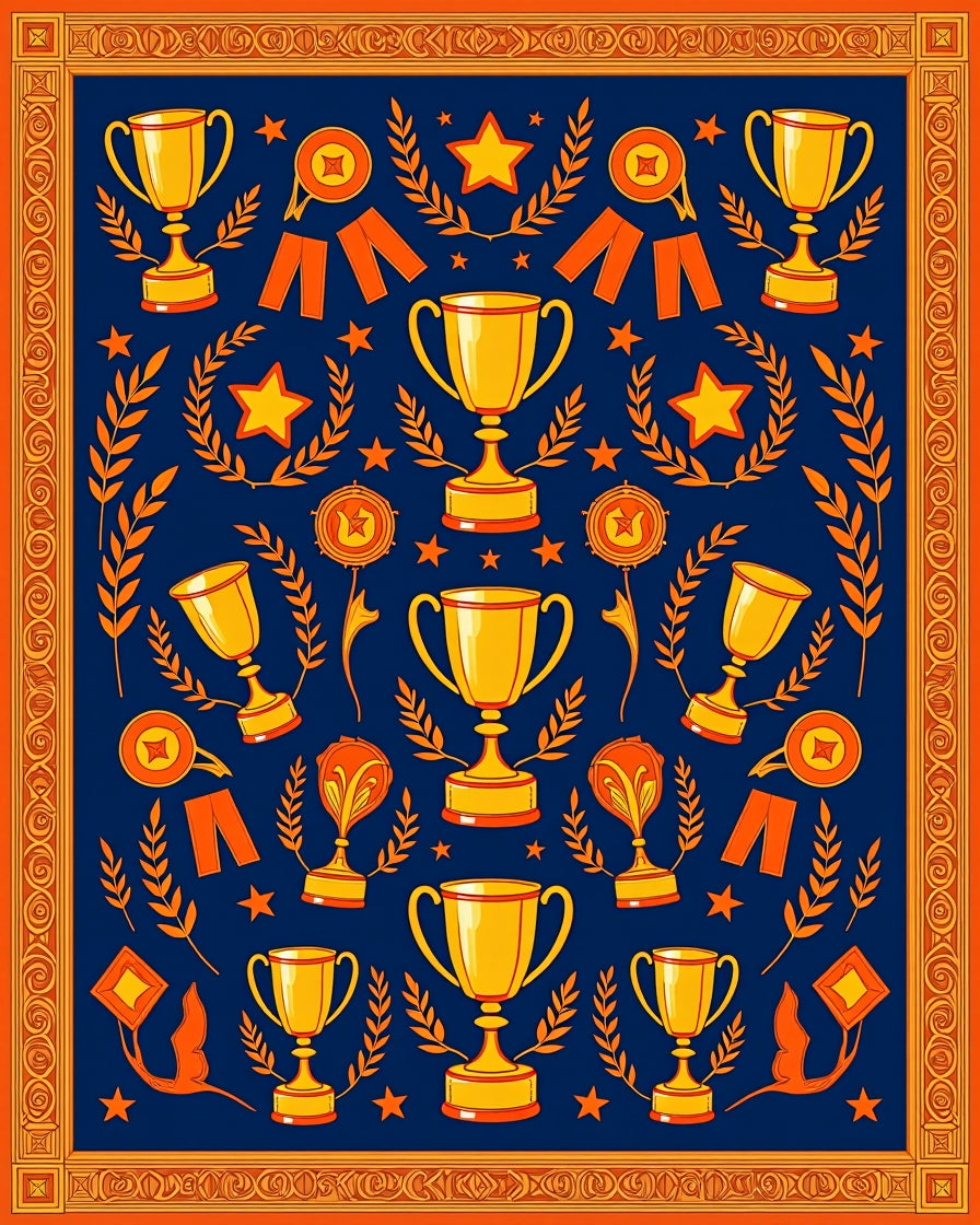 Golden Trophies Navy Blue Award Rug