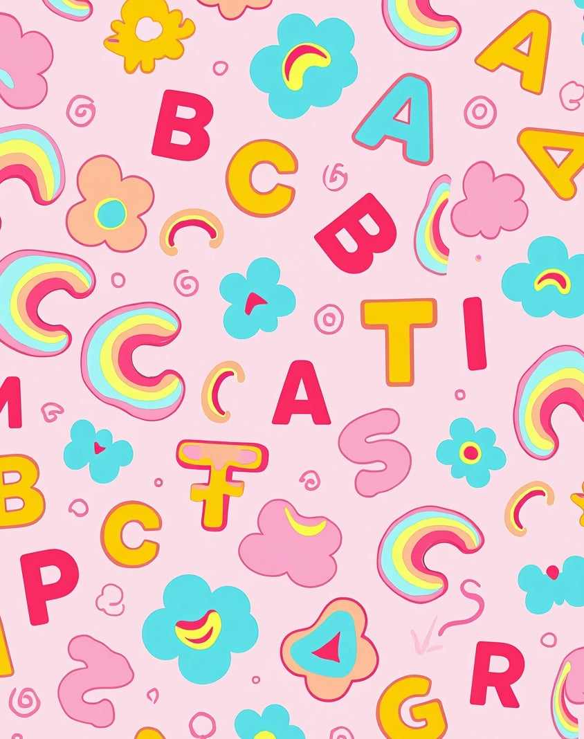 Playful Alphabet Rainbow Cloud Flowers Rug