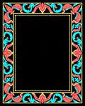 Coral Aqua Floral Scroll Border Rug