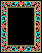 Coral Aqua Floral Scroll Border Rug