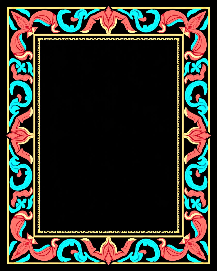 Coral Aqua Floral Scroll Border Rug