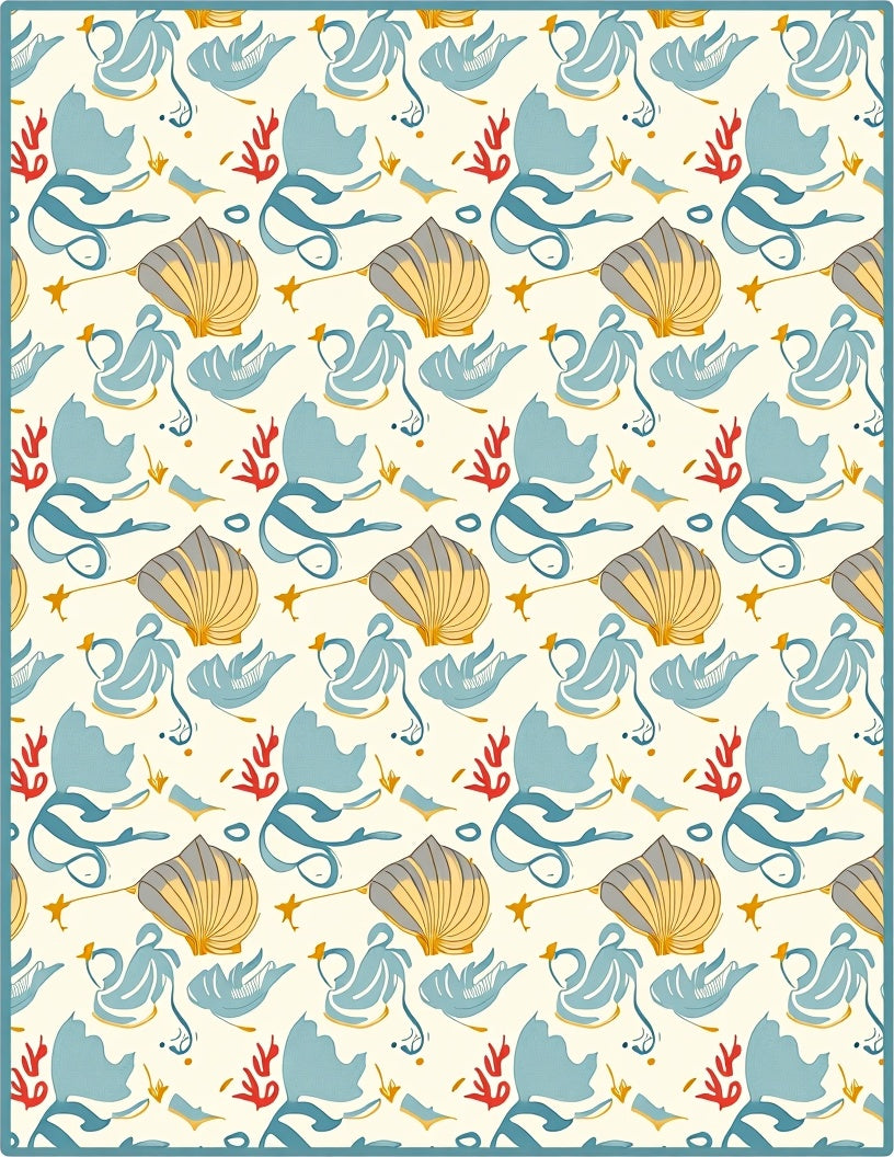 Ocean Blue Seashell Coral Collection Rug