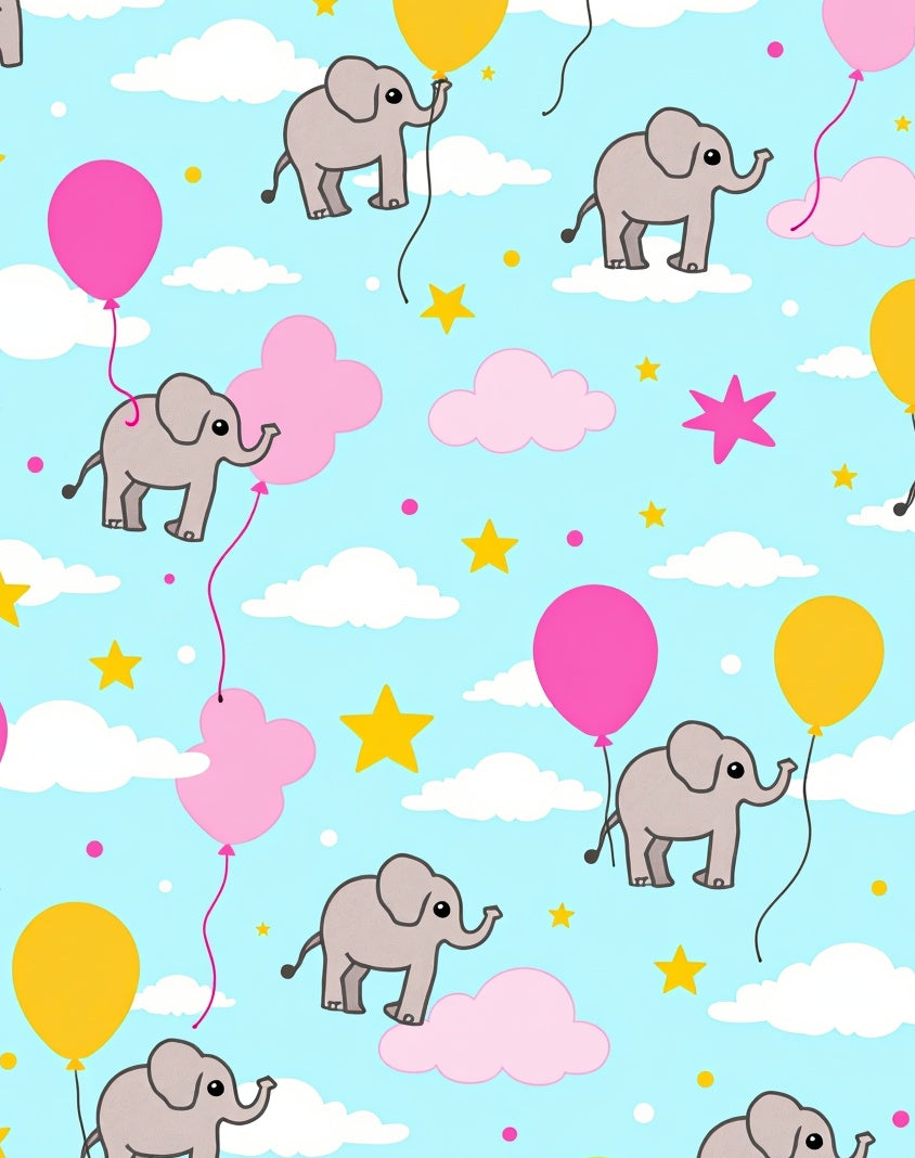 Whimsical Elephants With Pink Yellow Balloons Rug