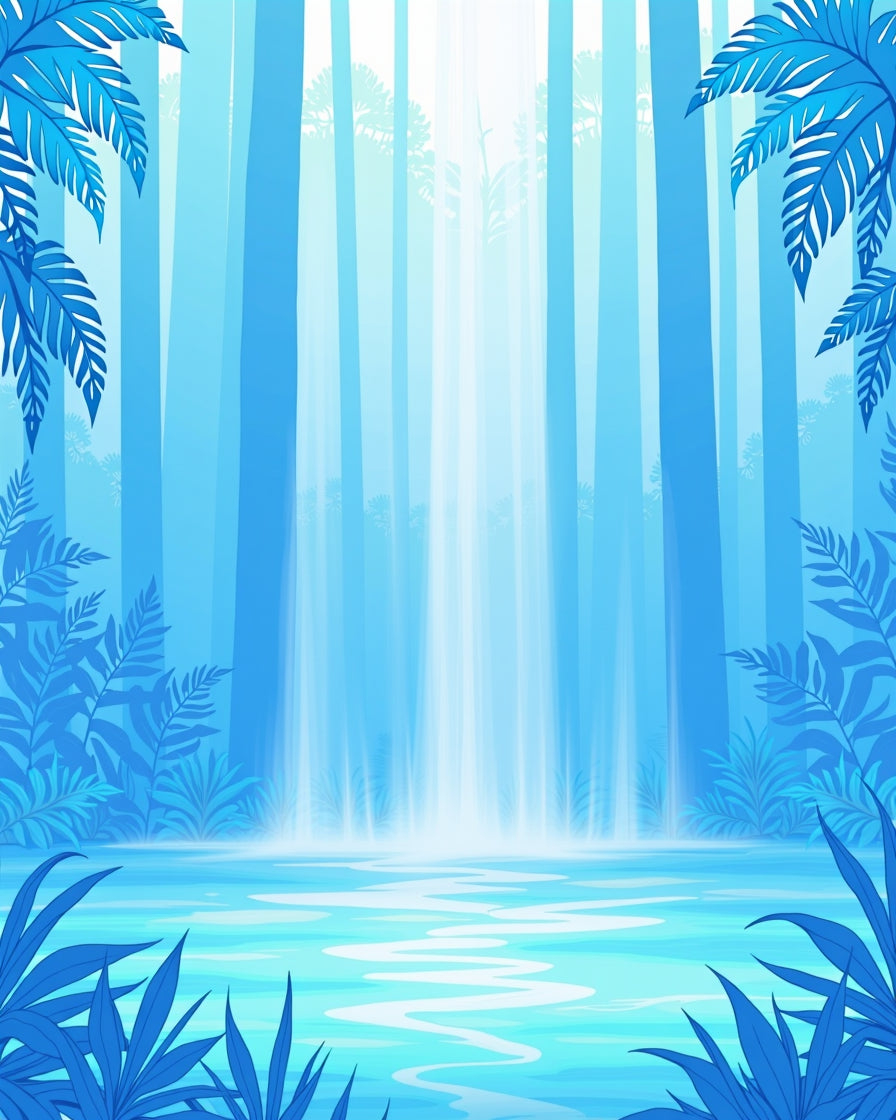 Serene Blue Waterfall Jungle Oasis Rug