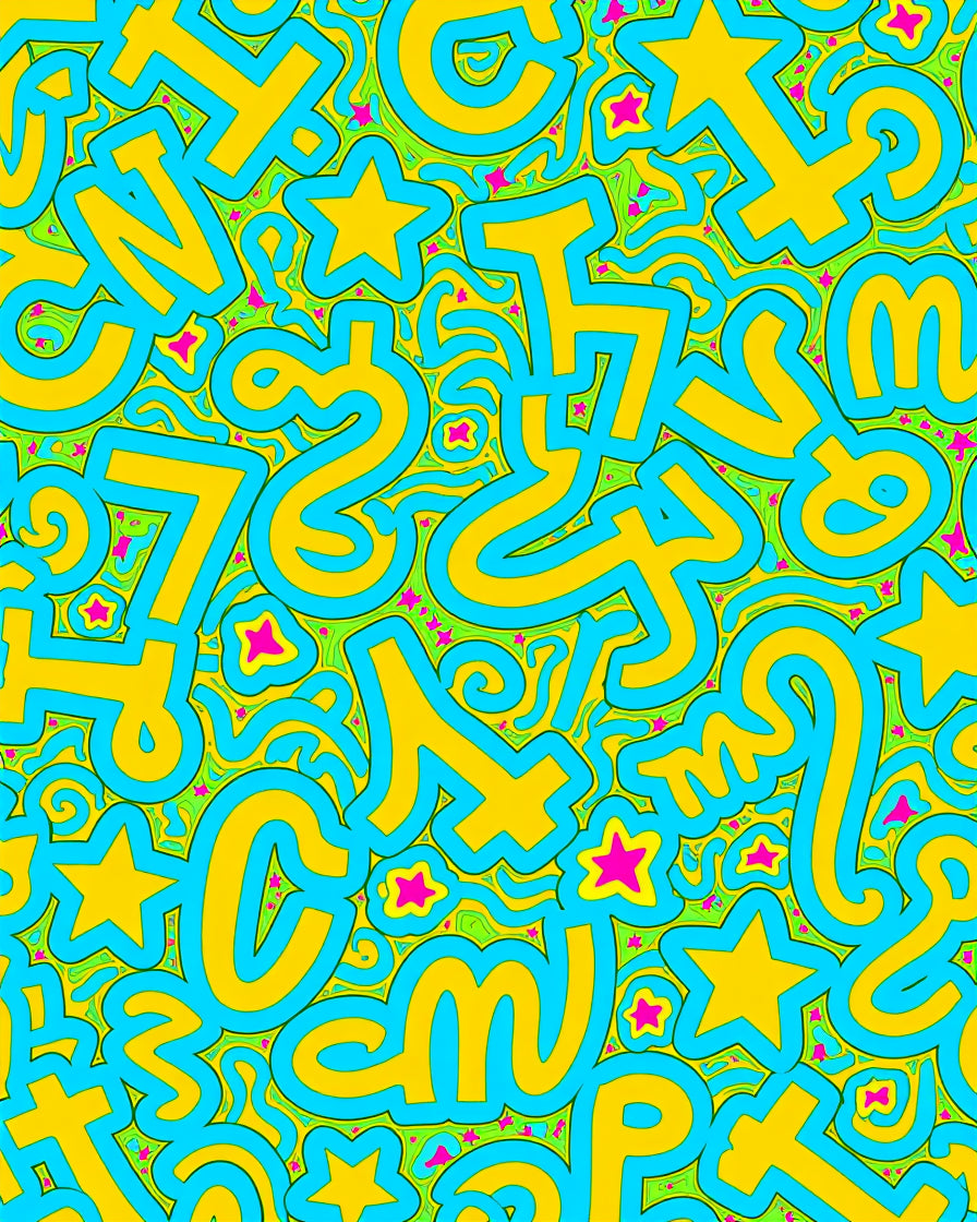 Groovy Yellow Blue Star Graffiti Rug