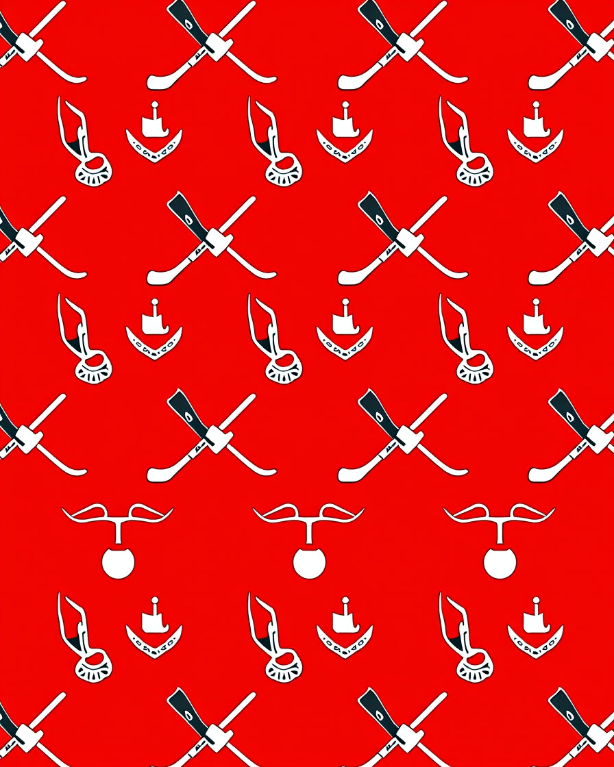 Crimson Crossed Skis Sailboat Motif Rug