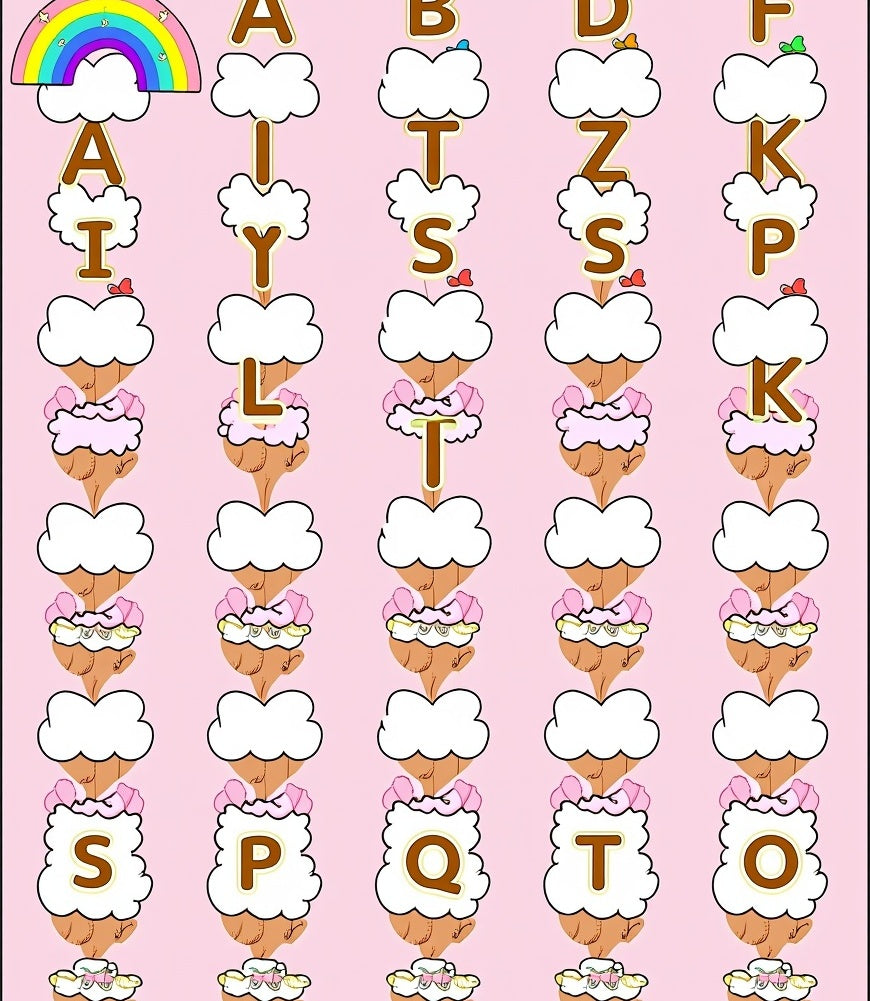 Whimsical Candy Alphabet Ice Cream Clouds Rug