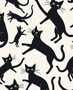 Whimsical Black Cats Cream Background Rug