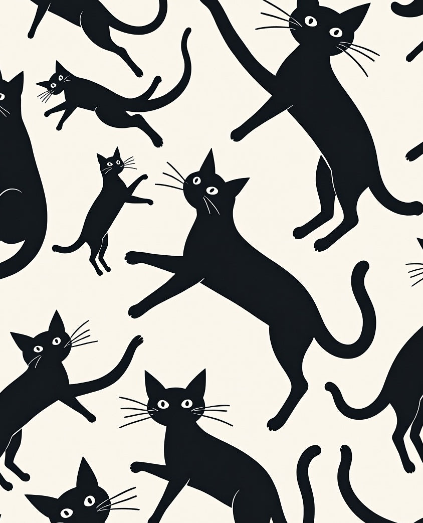 Whimsical Black Cats Cream Background Rug