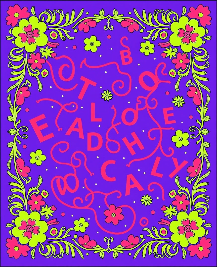 Vibrant Pink Floral Border Purple Field Rug