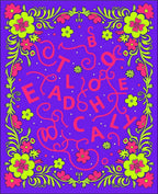 Vibrant Pink Floral Border Purple Field Rug