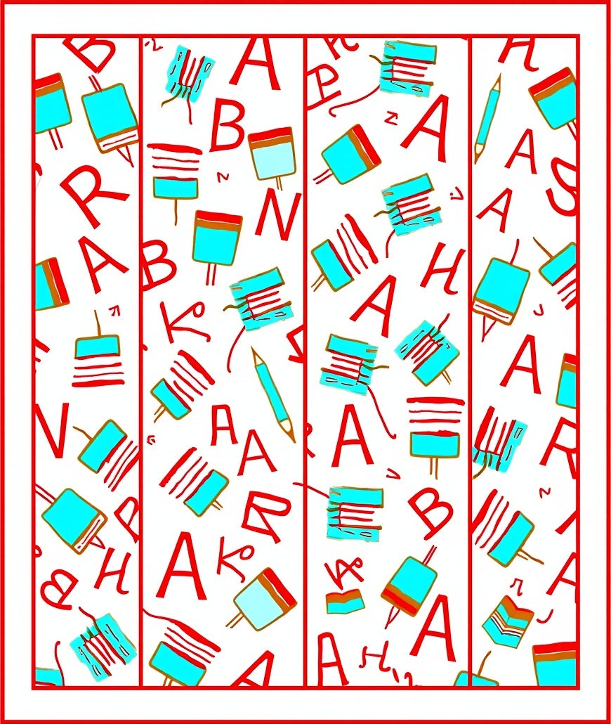 Alphabetical Red Aqua Composition Rug