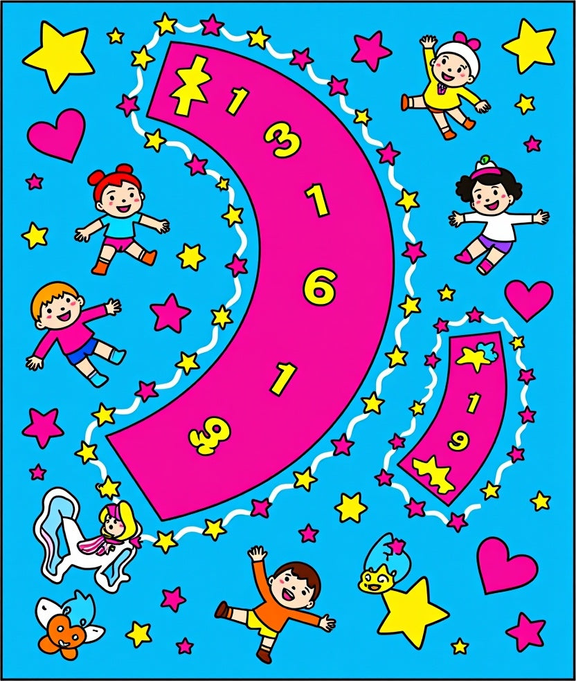Whimsical Kids Star Hearts Playful Numbers Rug