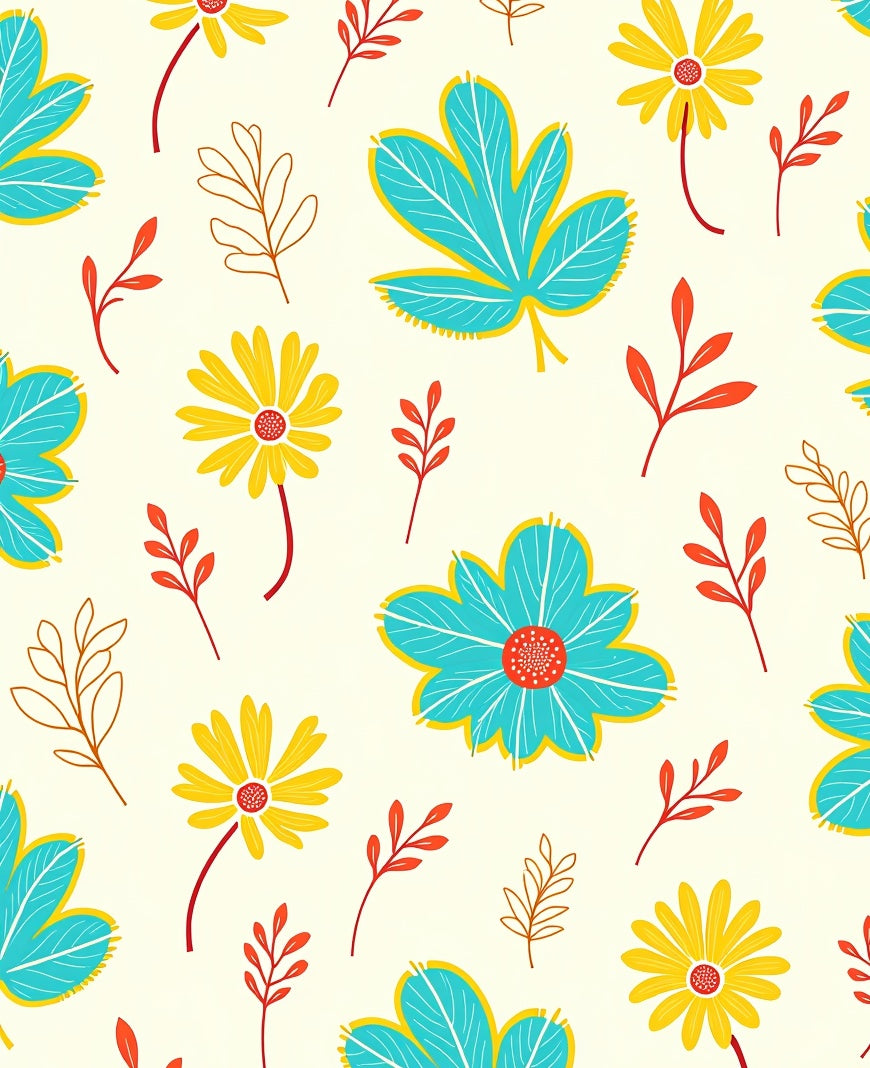 Coastal Blue Yellow Floral Branches Whimsical Rug