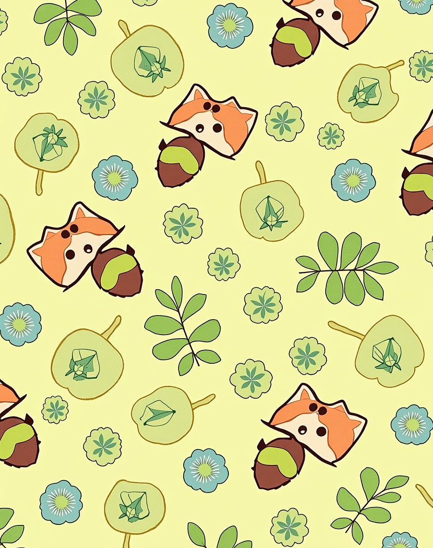 Cute Raccoon Acorn Floral Branches Rug