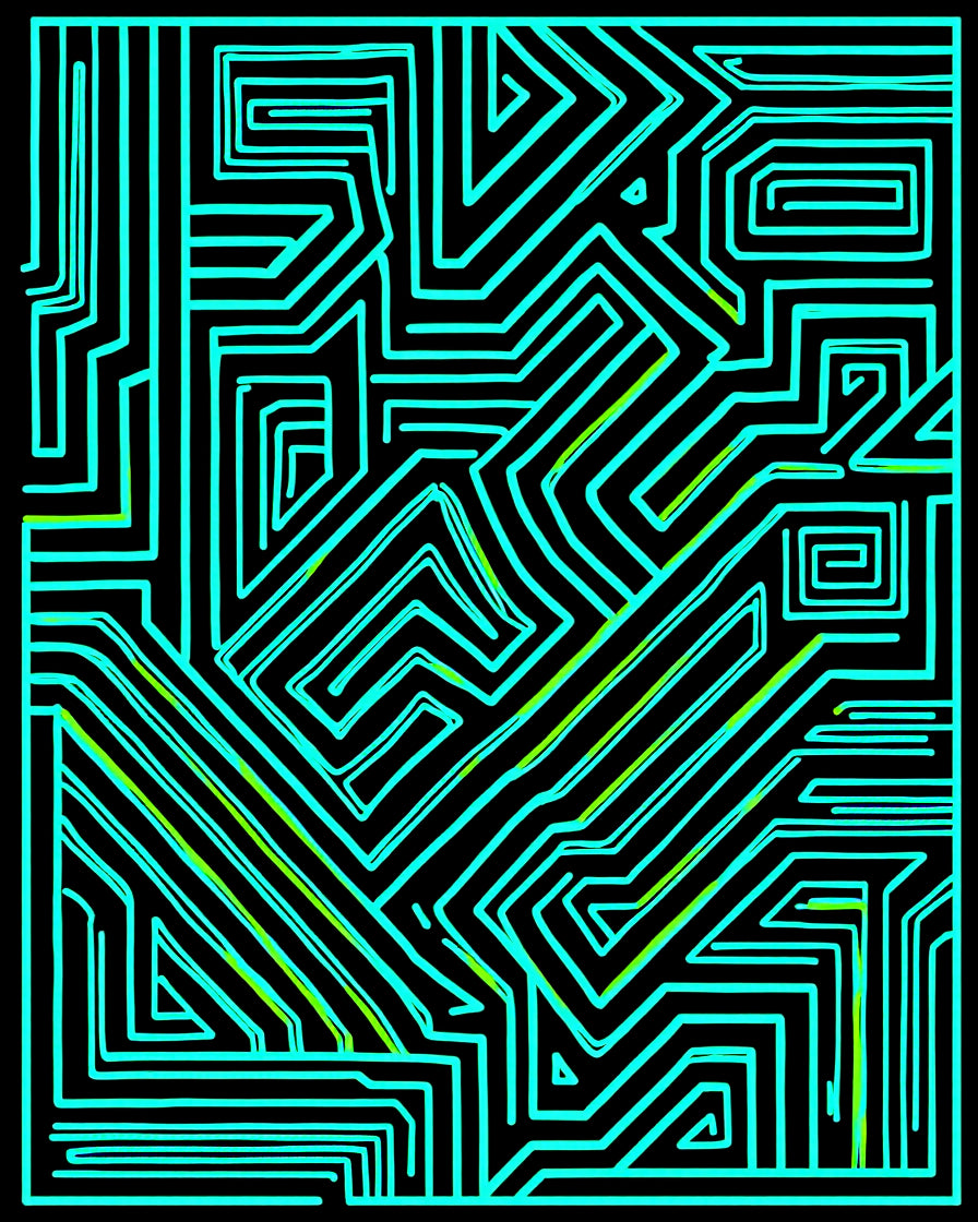 Bright Cyan Labyrinth Electric Lines Rug