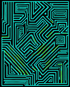 Bright Cyan Labyrinth Electric Lines Rug