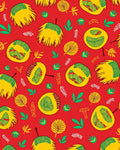 Vibrant Yellow Green Foliage Red Background Rug