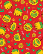 Vibrant Yellow Green Foliage Red Background Rug