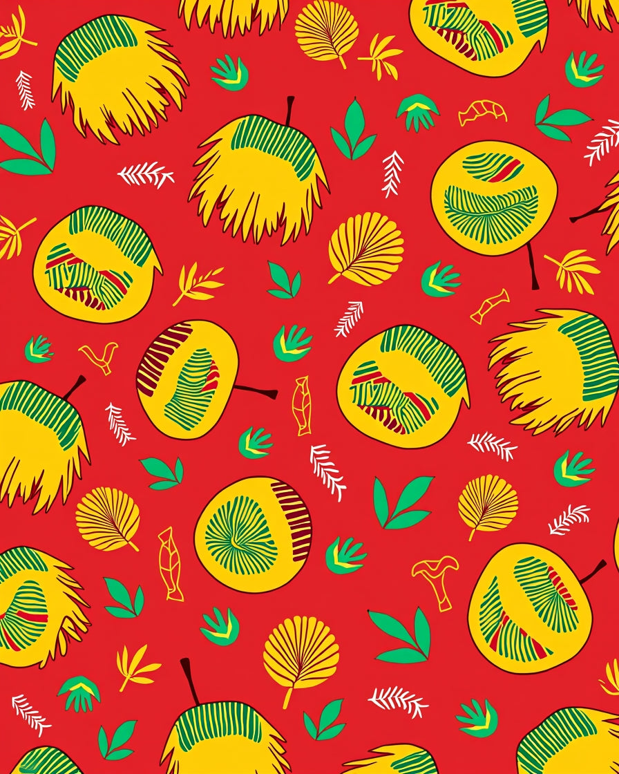 Vibrant Yellow Green Foliage Red Background Rug
