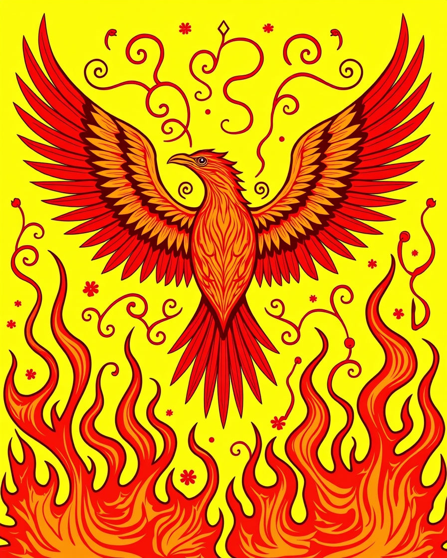 Fiery Red Phoenix With Swirling Flames Rug