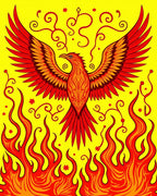 Fiery Red Phoenix With Swirling Flames Rug