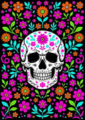 Floral Skull Vibrant Blossom Art Rug