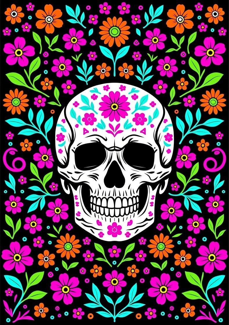 Floral Skull Vibrant Blossom Art Rug