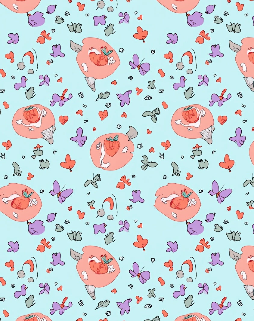 Whimsical Peach Orange Butterflies Hearts Rug