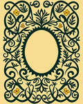 Dark Green Yellow Floral Oval Frame Rug