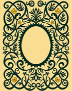 Dark Green Yellow Floral Oval Frame Rug