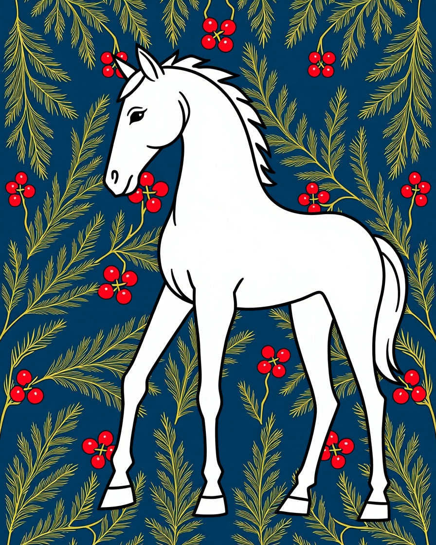 White Horse Holly Berry Navy Rug