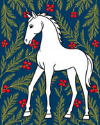 White Horse Holly Berry Navy Rug