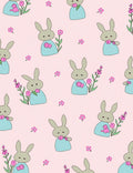 Cute Bunny Floral Garden Pink Rug