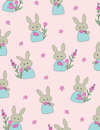 Cute Bunny Floral Garden Pink Rug