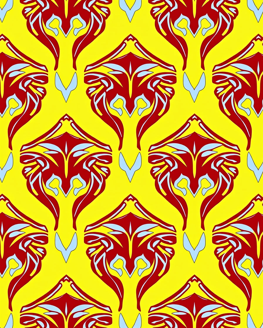 Bold red symmetrical crests yellow background Rug