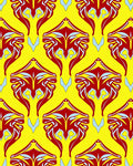 Bold red symmetrical crests yellow background Rug