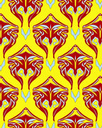 Bold red symmetrical crests yellow background Rug