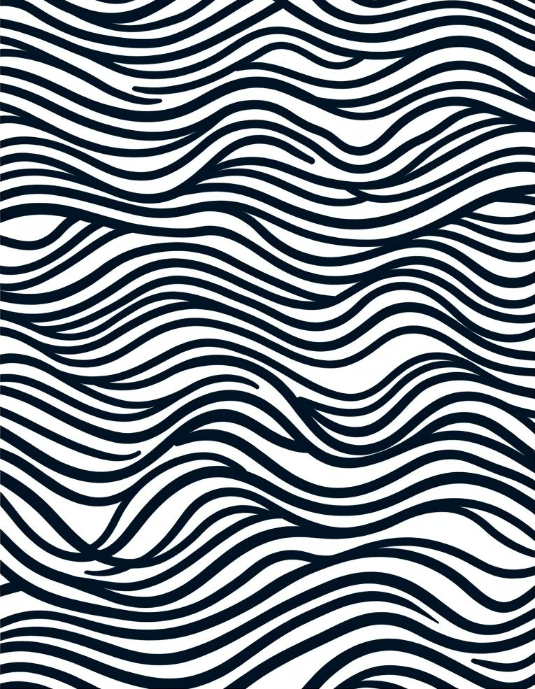 Modern Black White Wave Lines Rug