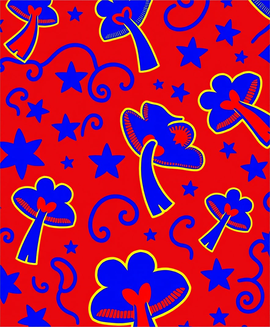 Whimsical Blue Mushroom Stars Red Rug