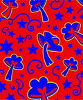Whimsical Blue Mushroom Stars Red Rug