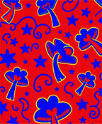 Whimsical Blue Mushroom Stars Red Rug