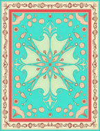 Teal Coral Medallion Floral Symmetrical Rug