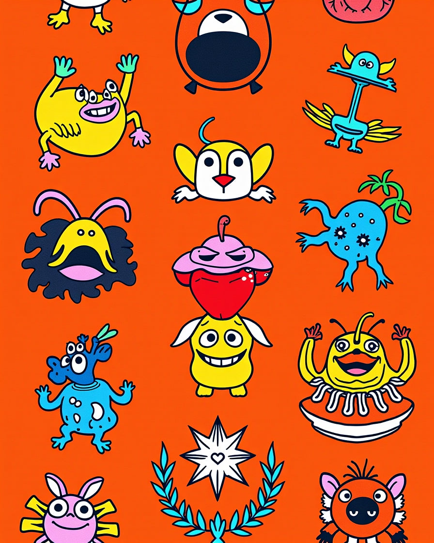 Whimsical Colorful Monster Collage Rug