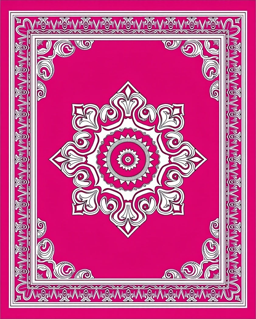 Vibrant Magenta Floral Medallion Border Rug
