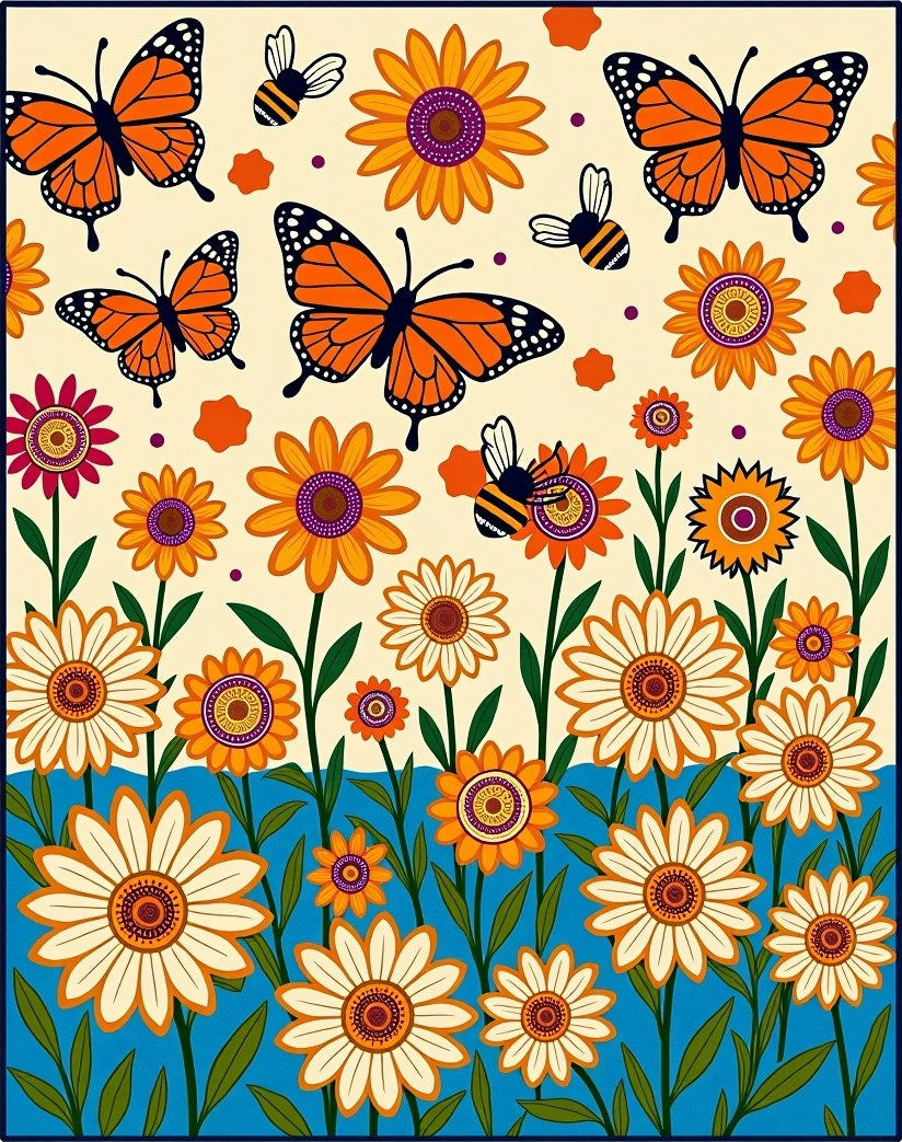 Whimsical Butterflies and Bees Garden Rug
